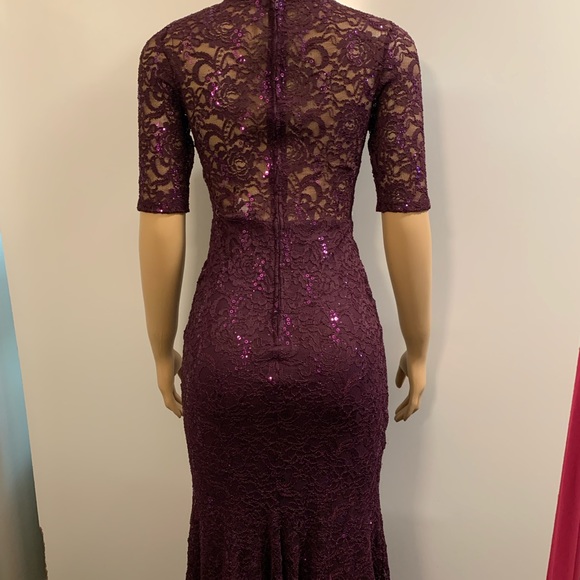 Women junior prom purple lace sequins bodycon mermaid maxi dress size (S) - Picture 12 of 14